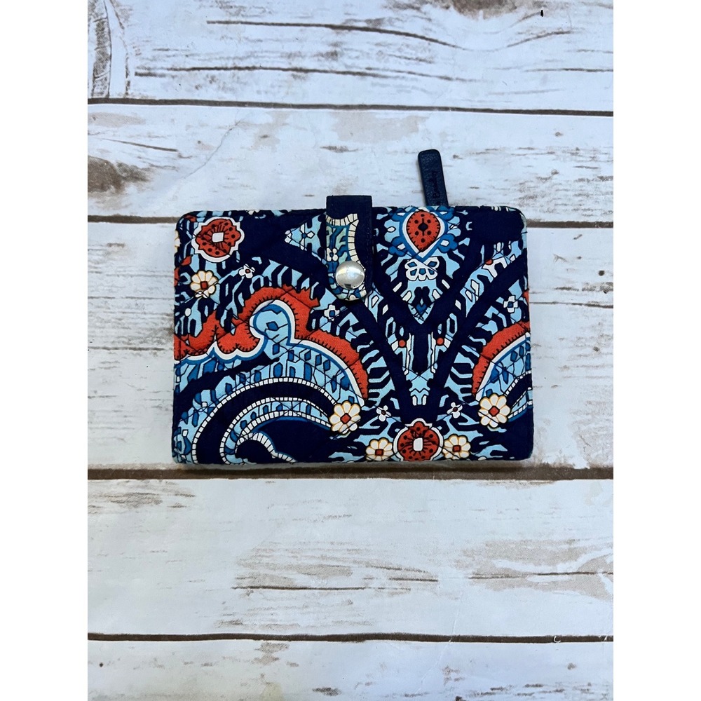 Vera Bradley Bifold Wallet Navy Blue Orange Paisley Quilted Cotton Small OS
